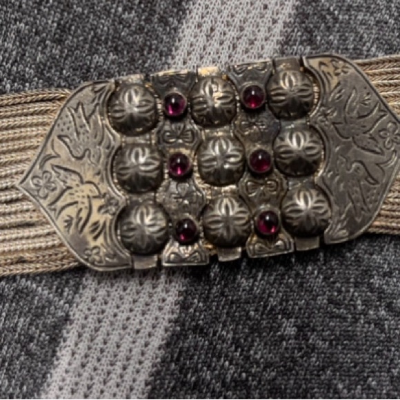 Savati Sterling Silver And Garnet Byzantine Multi Chain Bracelet - Picture 2 of 4